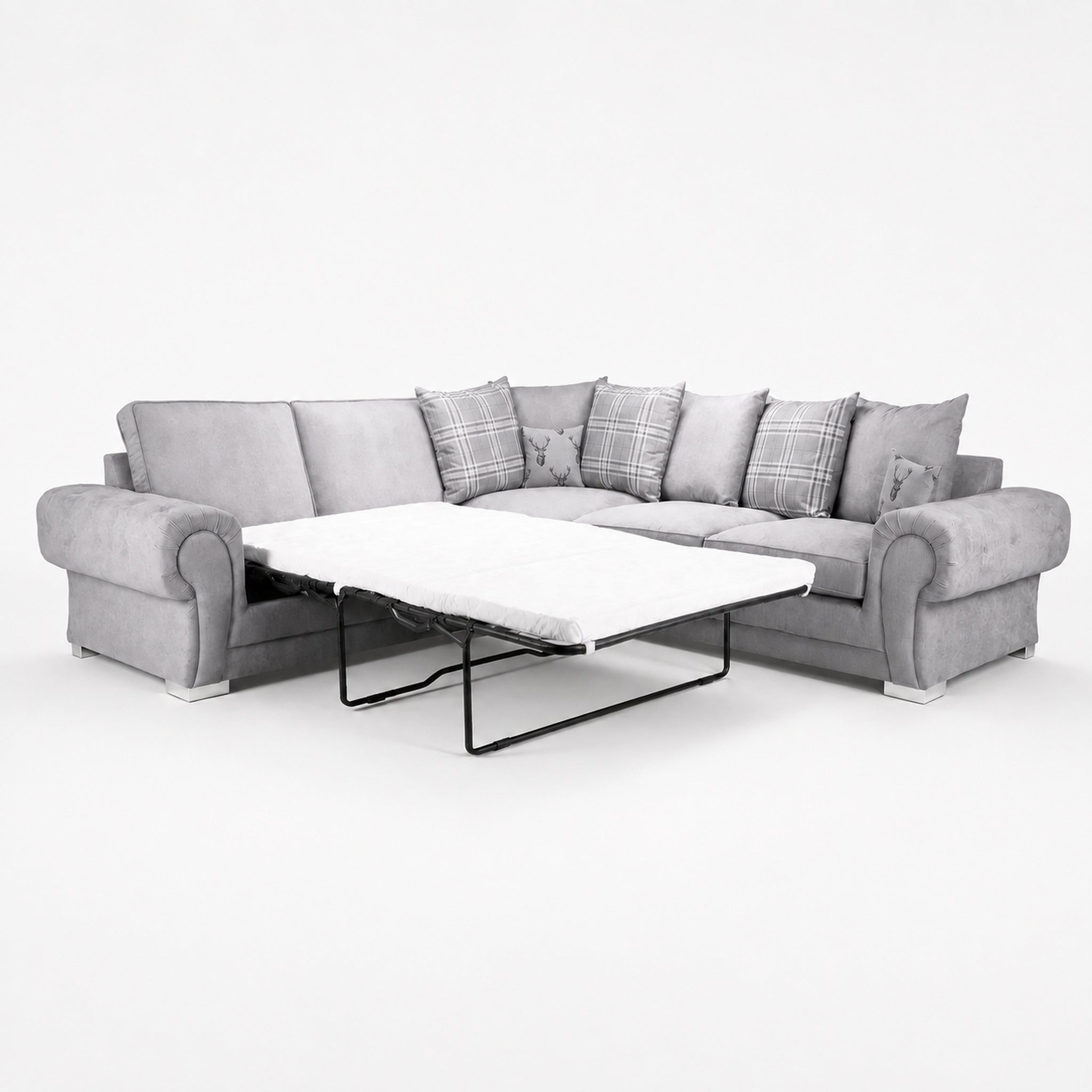 Verno Scatterback Left Facing Corner Sofa with Bed — Smoked Steel — clean studio