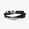 Verno Scatterback Right Facing Corner Sofa with Bed in Midnight Noir on a cold light grey background