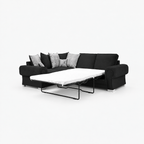 Verno Scatterback Right Facing Corner Sofa with Bed in Midnight Noir on a cold light grey background