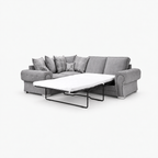 Verno Scatterback Right Facing Corner Sofa with Bed in Smoked Steel on a cold light grey background