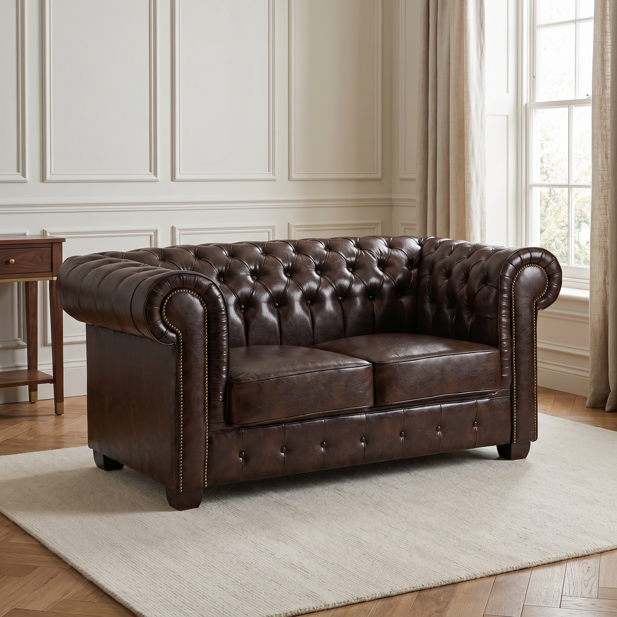 Windsor Leather 2 Seater - Antique Brown — lifestyle room hero