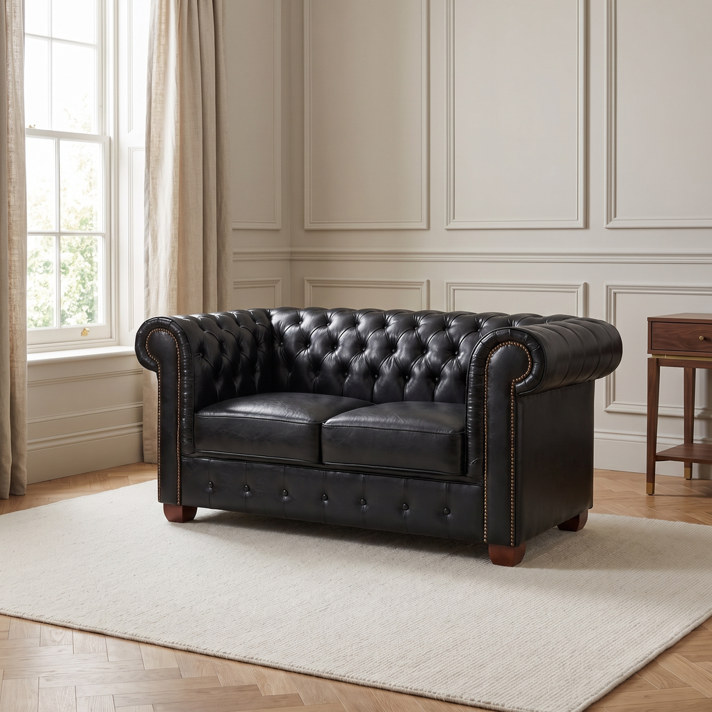 Windsor Leather 2 Seater - Black — lifestyle room hero