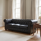 Windsor Leather 3 Seater - Black — lifestyle room hero