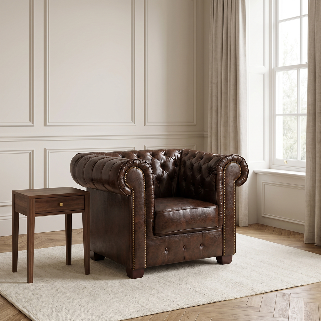 Windsor Leather Armchair - Antique Brown — lifestyle room hero